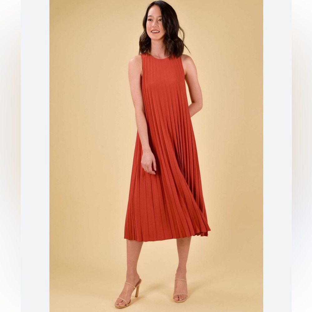 A New Day Orange Pleated Midi Dress